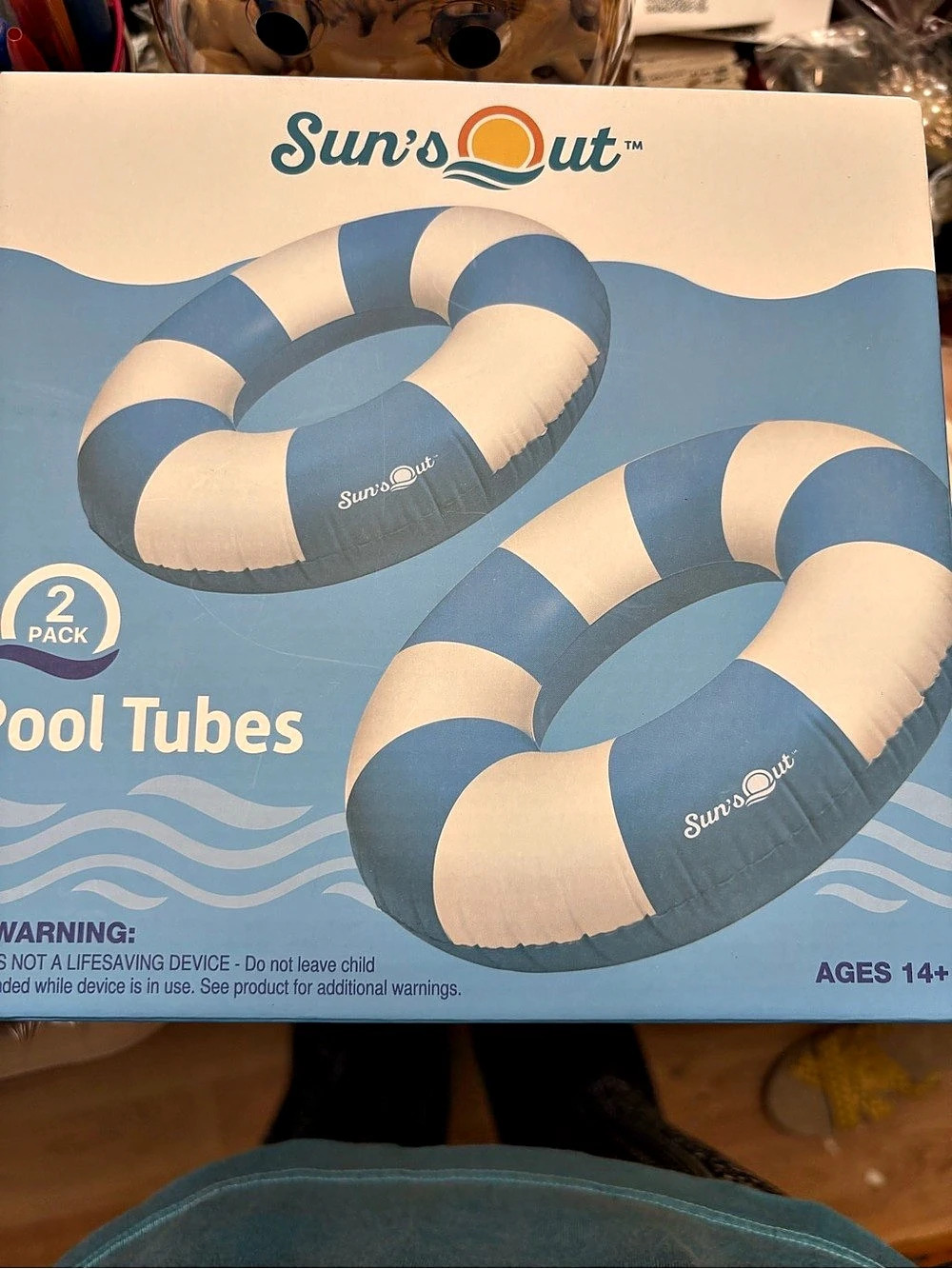Sun's Out 2 Pack Pool Tubes Blue and White Striped Blue & Cream